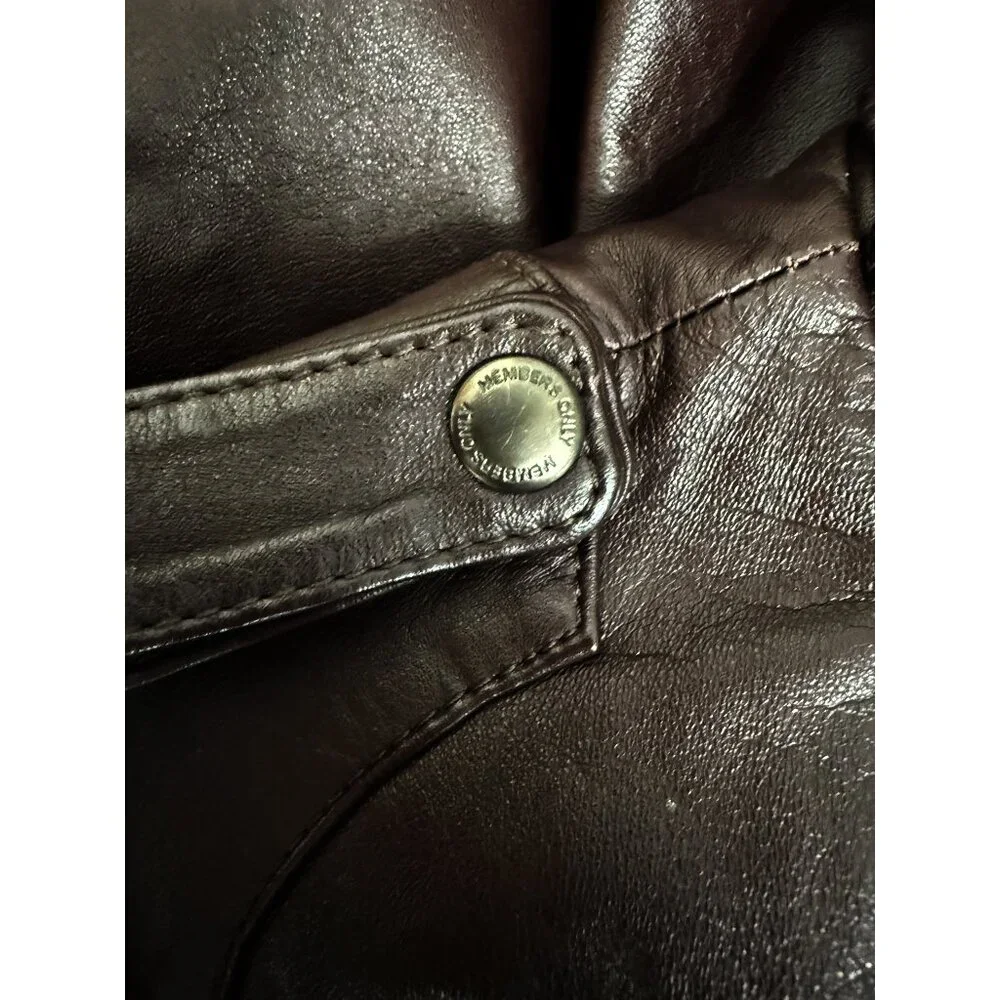 Members Only Men's Chocolate Brown Leather Bomber Jacket 42 - Picture 8 of 16